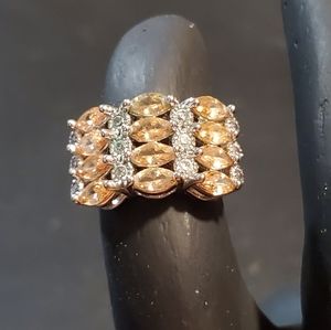 925 silver and peach color marque cut crystal size 6.5 ring